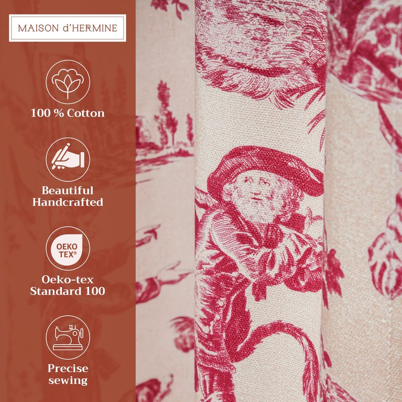 Maison d' Hermine Kitchen Curtain Set for Windows 100% Cotton Set of Kitchen Curtain Valance for Home [2 Tier (28"X36") and 1 Valance (56"X18")] Café Gifts for Mothers Day (The Miller - Red)