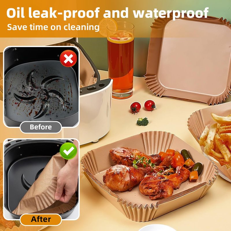 Air Fryer Paper Liners for 4 qt / 5 qt / 6 qt, Thickened Square Disposable Liner Compatible with Ninja/Chefman/Cosori/Instant Pot and other 4q-6qt Airfryer (8.3'' on Top)