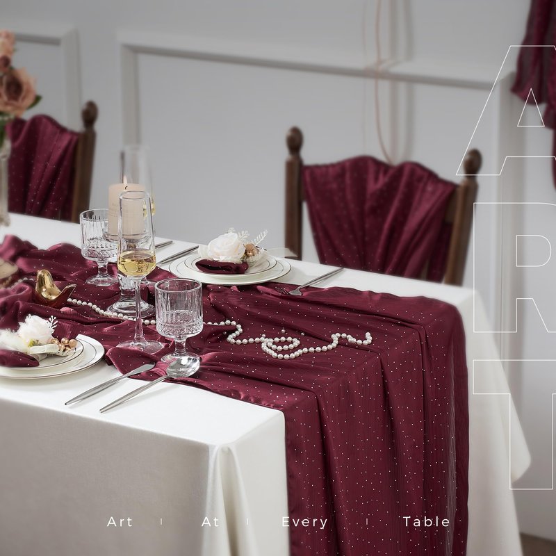 Leetaltree Dazzle Table Runner with Hot-fix Rhinestones-Luxury Scarf Table Runner 120 Inch 10FT -Elegant Gift Set with Card for Wedding,Christmas, Baby Shower,Holiday & Home Decor (Burgundy, 1 Pack)