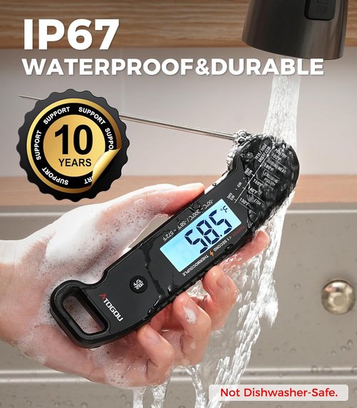 Atogou Meat Thermometer - Professional Instant Read Food Thermometer | Waterproof, ±0.5℉ Accuracy, Black