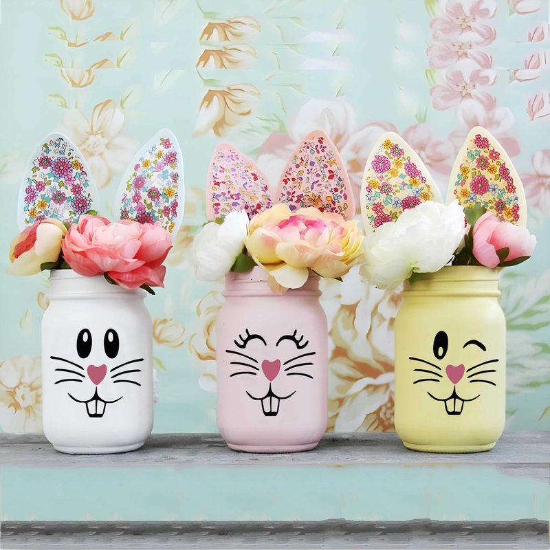 18 Pcs Easter Bunny Face Vinyl Decals - Bunny Faces DIY Craft Vinyl Art Stickers, Wall Decals, Glass Window Stickers