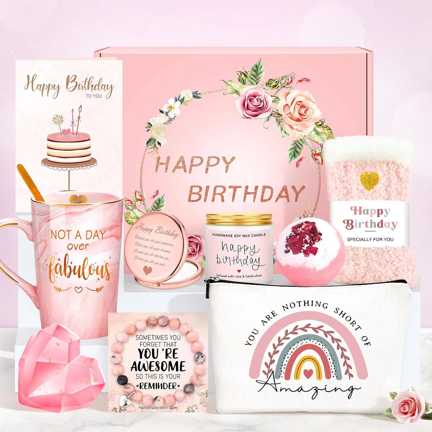 Regine Switzerland Birthday Gift Basket - Unique Pink Gift Box Set for Women | Perfect for Friends, Mom, Sister, and More