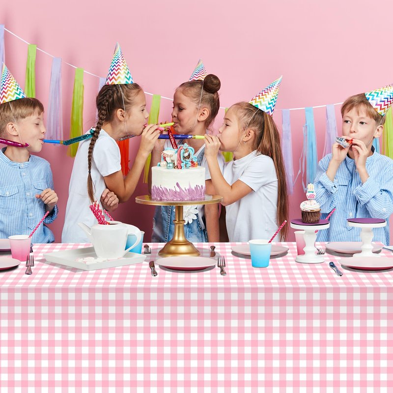 3 Pcs Pink and Whtie Gingham Tablecloth Decorations, Disposable Plastic Pink Checkered Tablecloth Buffalo Plaid Table Cover for Baby Shower Bridal Wedding Birthday Party Supplies,54 x 108 Inch