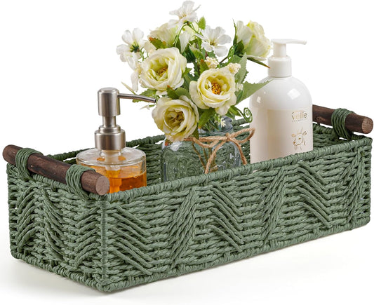 Skiennix Bathroom Baskets - Decorative Organizing Storage with Handle | Green Countertop Set