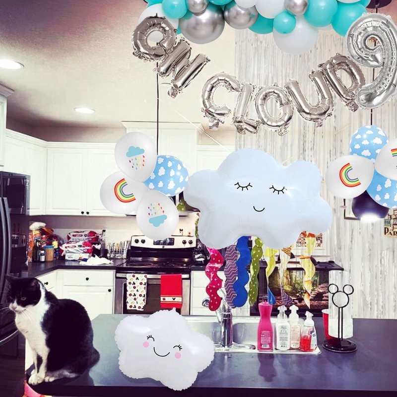 LaVenty 43 PCS Silver On Cloud 9 Balloons Decoration 9 Birthday Decoration Nine Years Old Birthday Balloon 9th Party Supplies Cloud Balloon
