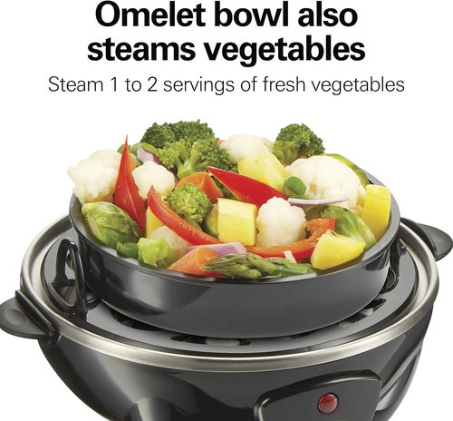 Hamilton Beach 3-in-1 Electric Egg Cooker - Hard Boiled, Poached & Omelet Maker, Black, Holds 7 Eggs