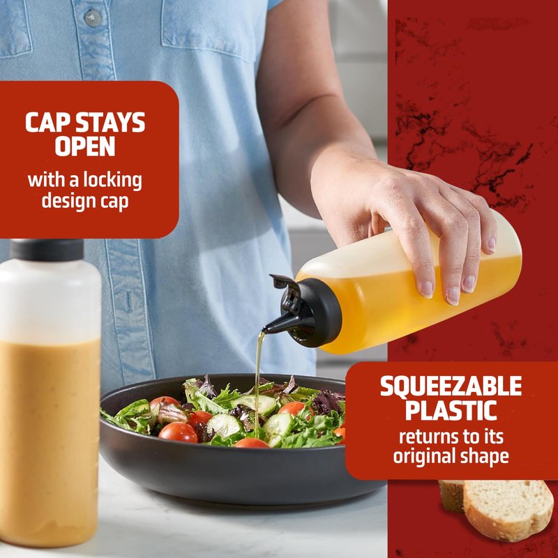 6 Pack Condiment Squeeze Bottles for Sauces and Liquids – 16 oz Plastic Refillable Squirt Bottles for Ketchup, Oils, and Condiments – Multipurpose Condiment Containers for Kitchen, BBQ & Cooking