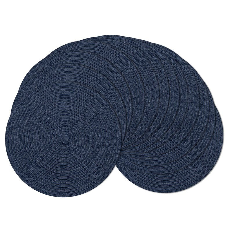 SHACOS 15 inch Round Placemats Set of 12 for Dining Table Braided Circle Place Mats Kitchen Table Placemat Washable Table Mats, Navy Blue