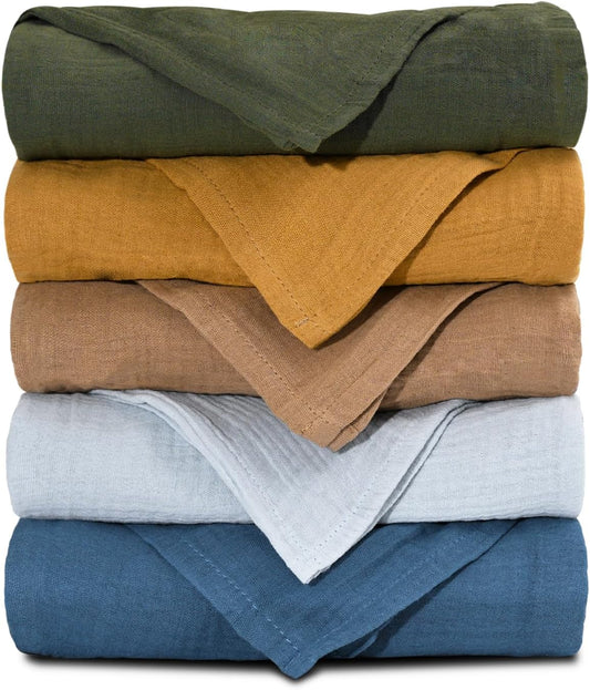 Skiennix Muslin Receiving Blankets - Breathable Neutral Swaddle Wraps for Newborns | 5 Pack in Elegant Colors