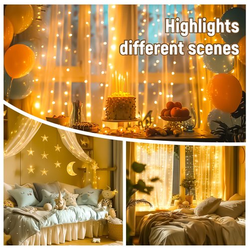 HXWEIYE 300LED Untangled Curtain Lights, 9.8x9.8Ft USB Fairy Twinkle String Lights with Remote and DIY Timer, 8 Modes Window Wall Hanging Light for Bedroom Dorm Backdrop Room Decor, Warm White