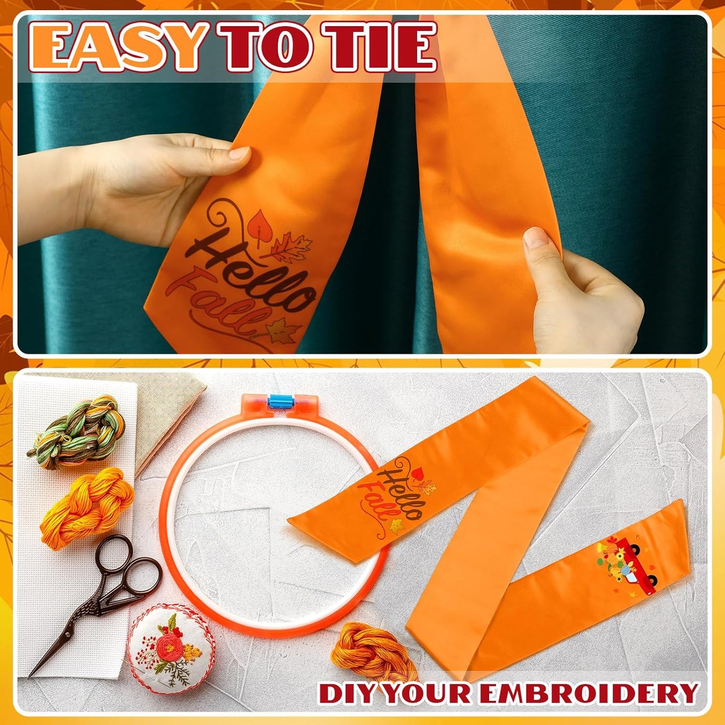 VitalCozy Hello Fall Wreath Sash - Elegant Satin Ribbon for Monogrammed Decor | Indoor/Outdoor Use