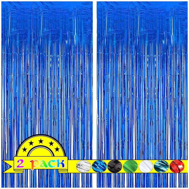 2 Pack Blue Door Streamers Party Decorations 3.3ft x 6.6ft,Blue Tinsel Foil Fringe Streamers Backdrop for Birthday,Graduation,Ocean Themed Party Decorations,Door Fringe Curtains for Birthday Party