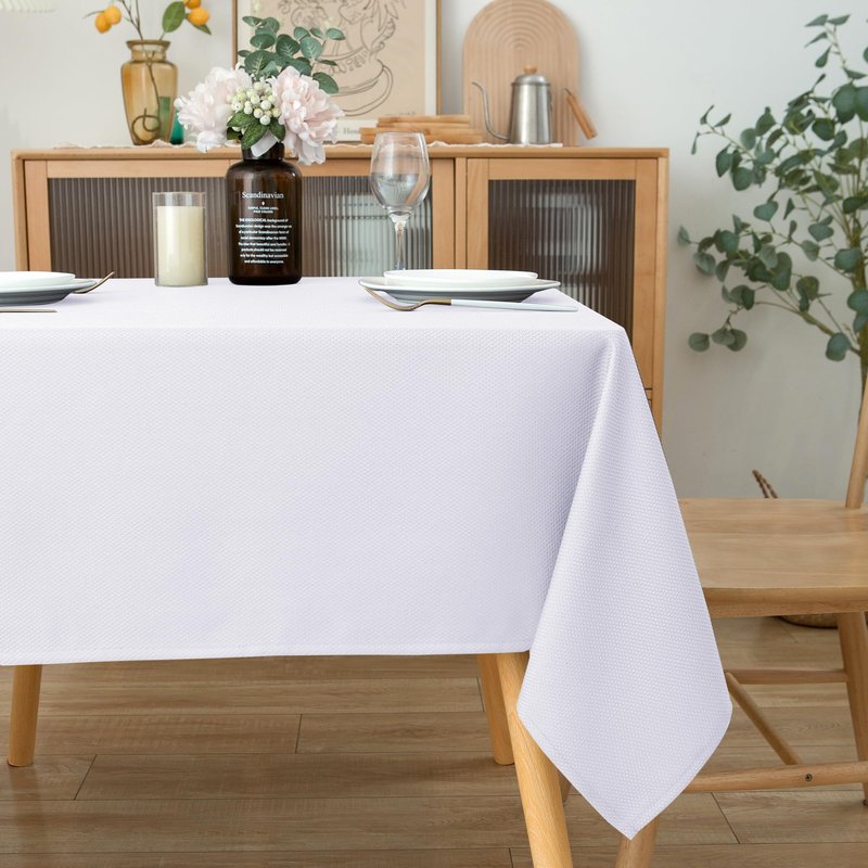 Biscaynebay Textured Fabric Square Tablecloths 60x60 Inches, White Water Resistant Table Cloth Small Card Folding Table Covers Linen for Dining, Kitchen, Wedding and Parties etc. Machine Washable