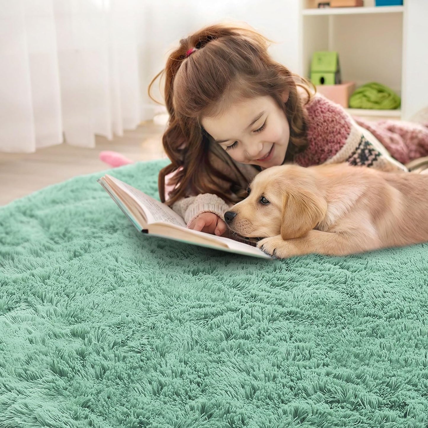 OLANLY Round Mint Green Area Rug - Soft, Fluffy, Machine Washable 8 ft Circle for Bedroom & Living Room Decor
