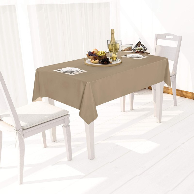 sancua 100% Waterproof Rectangle PVC Tablecloth - 60 x 120 Inch - Oil Proof Spill Proof Vinyl Table Cloth, Wipe Clean Table Cover for Dining Tables, Buffet Parties and Camping, Khaki