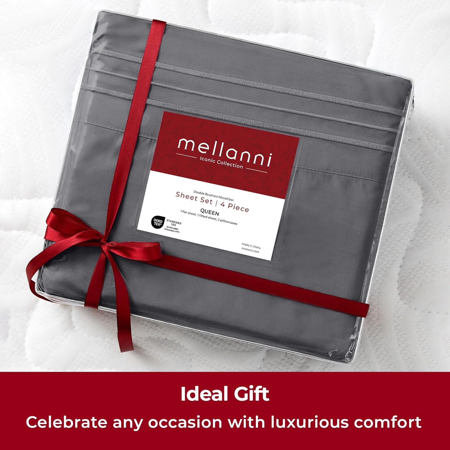 Mellanni Extra Deep Full Sheets - Hotel Luxury Cooling Bed Sheets | Ultra Soft, Wrinkle & Stain Resistant (Gray, 4 PC Set)