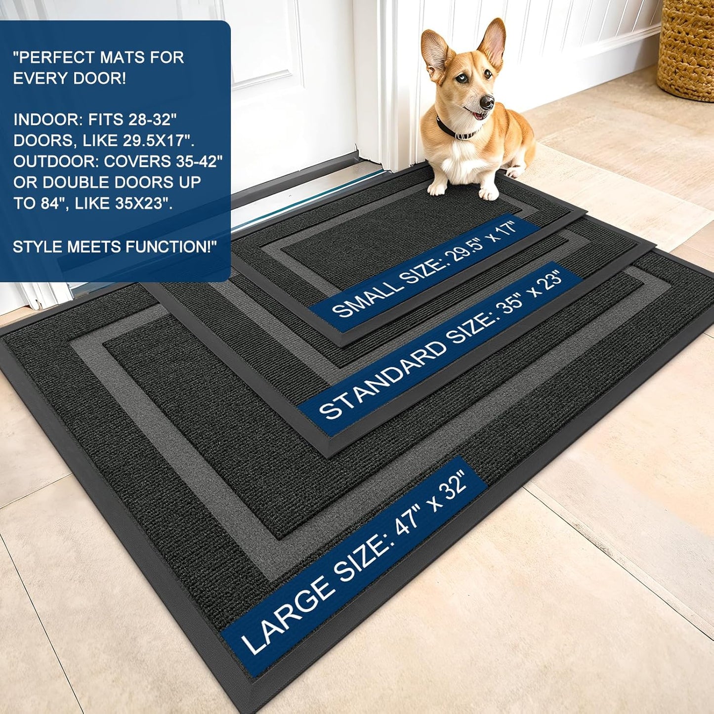 OLANLY Waterproof Front Door Mat - All-Season, Sturdy Natural Rubber, Easy Clean | 29.5x17, Black