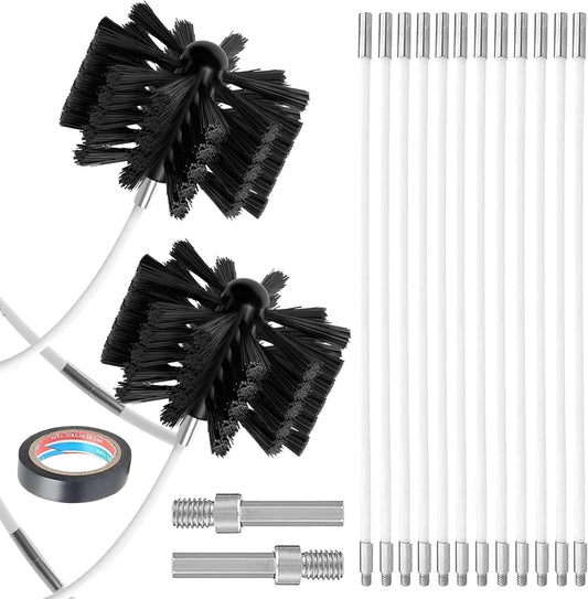 Skiennix Chimney Sweep Kit - 16FT Dryer Vent Cleaner with 12 Flexible Rods & 2 Chimney Brushes