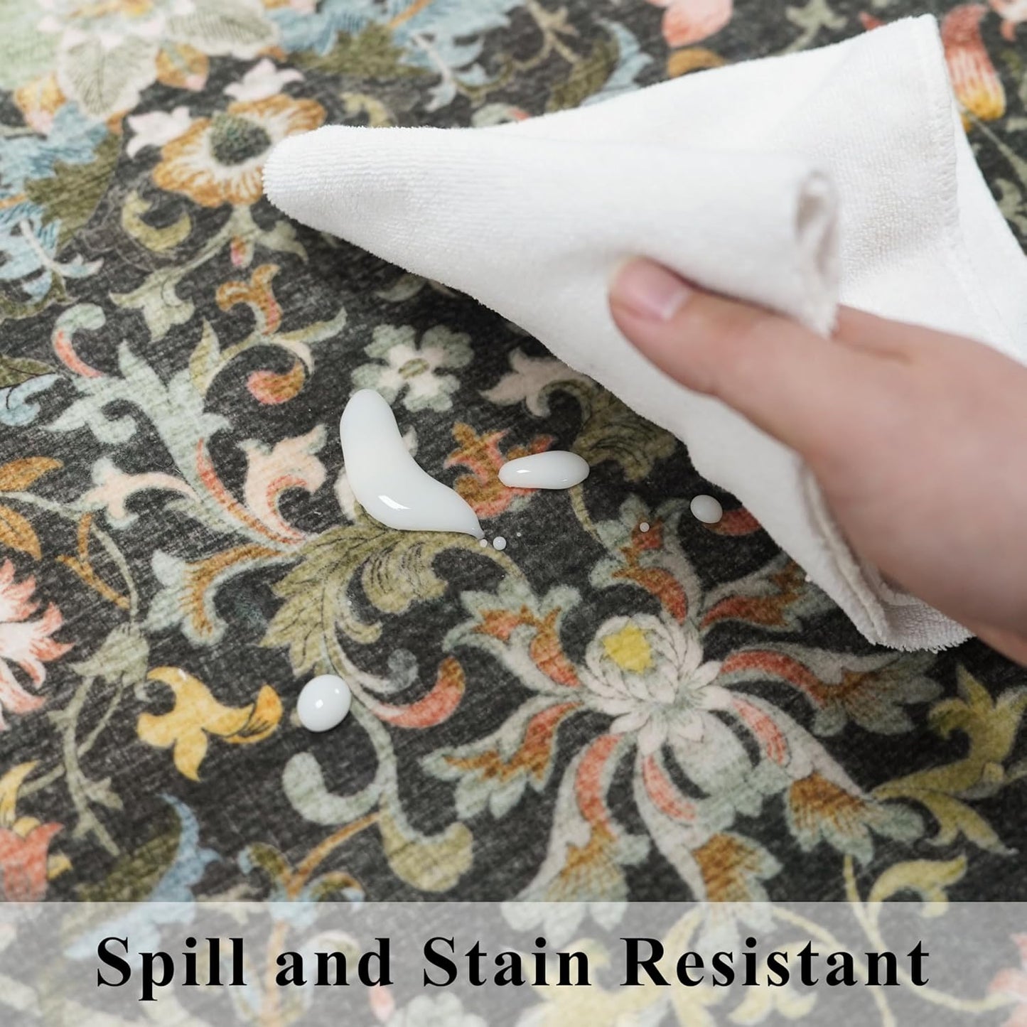 **Regine Switzerland Washable Runner Rug - Stain Resistant Floral Design | 2x5 Green for Entryway & Kitchen**