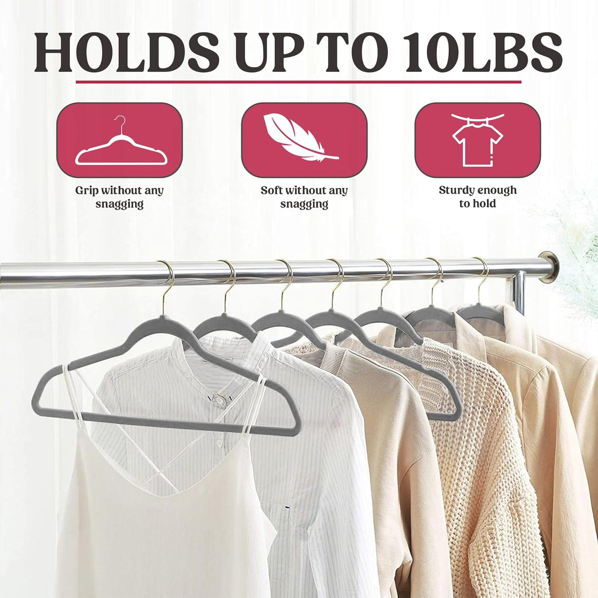 LDC Grey Velvet Hangers 30 Pack - Premium Non-Slip Space-Saving Felt Hangers with 360° Swivel Hook - Grey