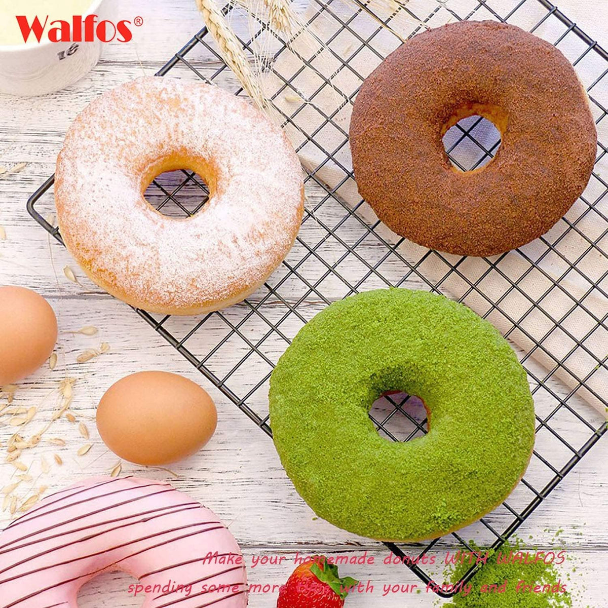 Walfos Non-Stick Donut Pan - Silicone Doughnut Mold, BPA-Free, Easy Release, Set of 3