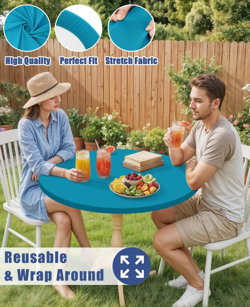 Moosfor Round Spandex Tablecloth, Elastic Fitted Waterproof Tablecloths for 25"-30" Tables, Stretch Washable Picnic Table Cover for Camping, Dining, Indoor and Outdoor, Turquoise
