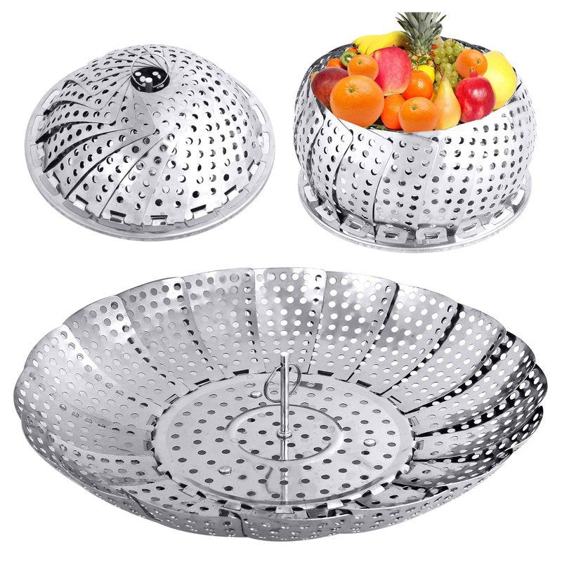Large Veggie Vegetable Steamer Basket, Folding Steaming Basket, Collapsible Metal Stainless Steel Steamer Basket Insert, for Cooking Food, Expandable Fit Various Size Pot(7.1" to 11.8") YLYL