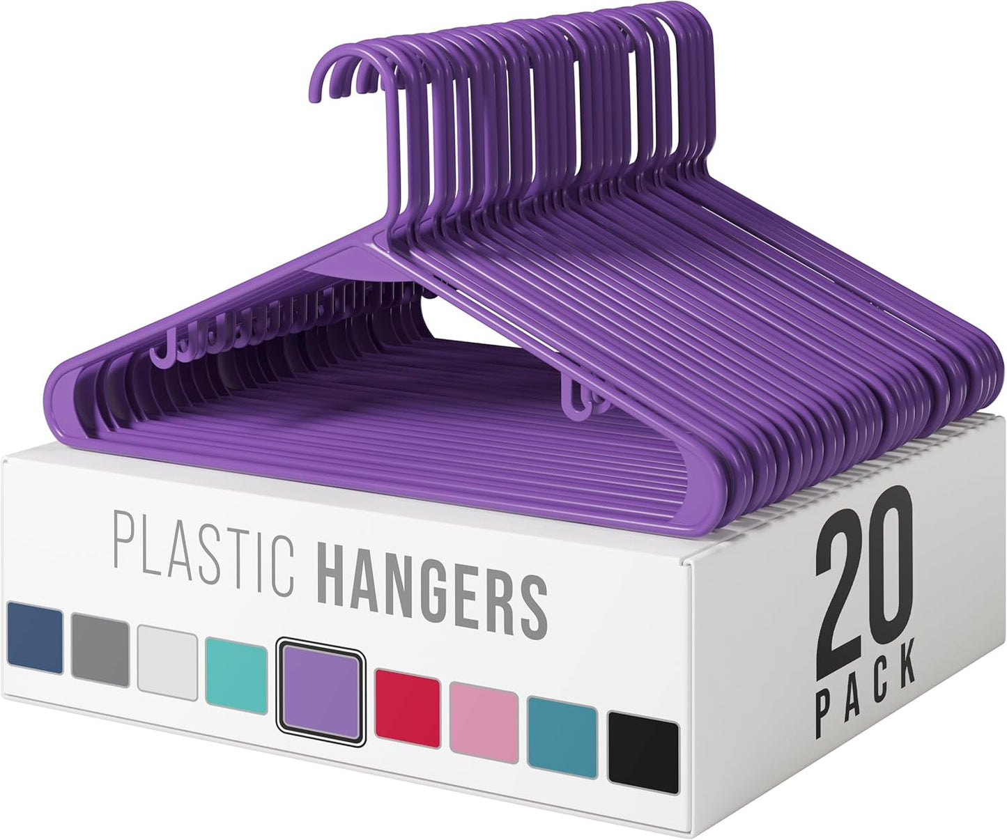 Plastic Hangers 20 Pack - Space-Saving Clothes Hangers in Purple for Closet Organization