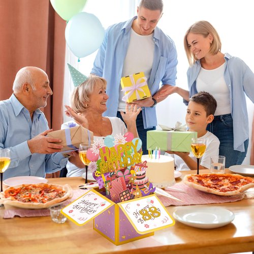 Funny Happy Birthday Gifts Card, Sweet 3D Birthday Gift Box for Adults and Kids with Envelopes, Unique Handmade Foldable Celebration Cards for Daughter, Son, Mom, Dad, Friend
