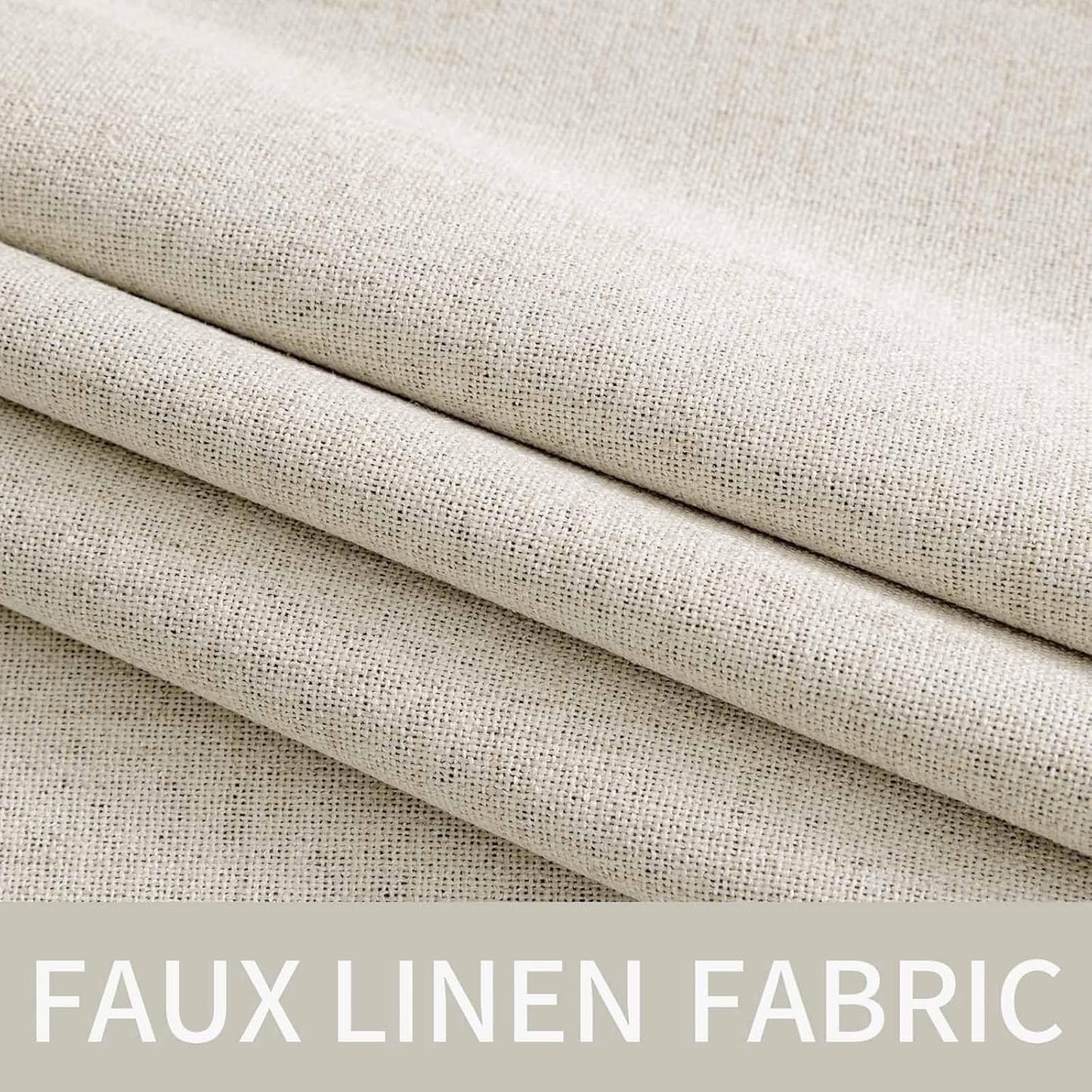 MIULEE Blackout Linen Curtains - 100% Thermal Insulated Room Darkening Drapes | Beige, 52x84 Inch (2 Panels)