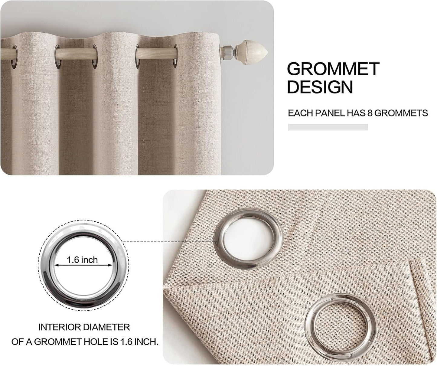 MIULEE 90-Inch Linen Textured Blackout Curtains - Thermal Insulated Natural Beige Drapes | 52 x 90 Inch (2 Panels)