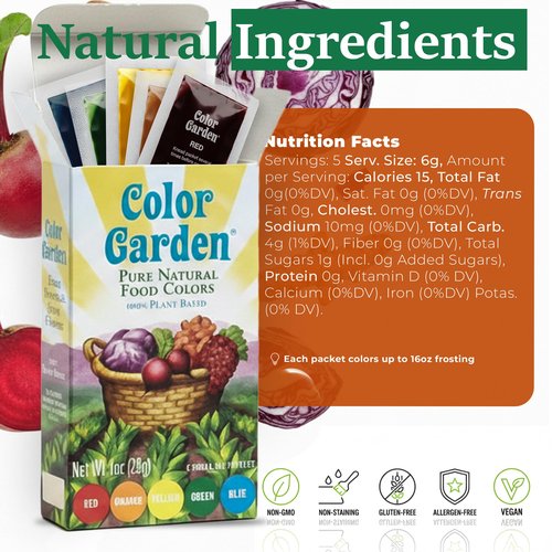 Color Garden Pure Natural Food Coloring, Multi – 5 ct 1 oz | Plant-Based, Vegan, Non-Toxic Liquid Food Dye, Healthy Food Coloring