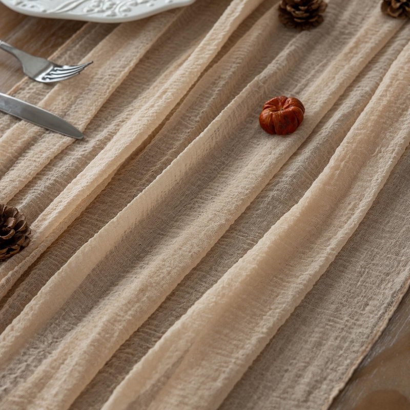 Keketoarrange 3pcs Deep Beige Cheesecloth Table Runner Rustic Boho Butter Gauze 120 Inch 10 FT Cheese Cloth for Wedding Baby Bridal Shower Birthday Engagement Party Long Sheer Spring Home Decorations