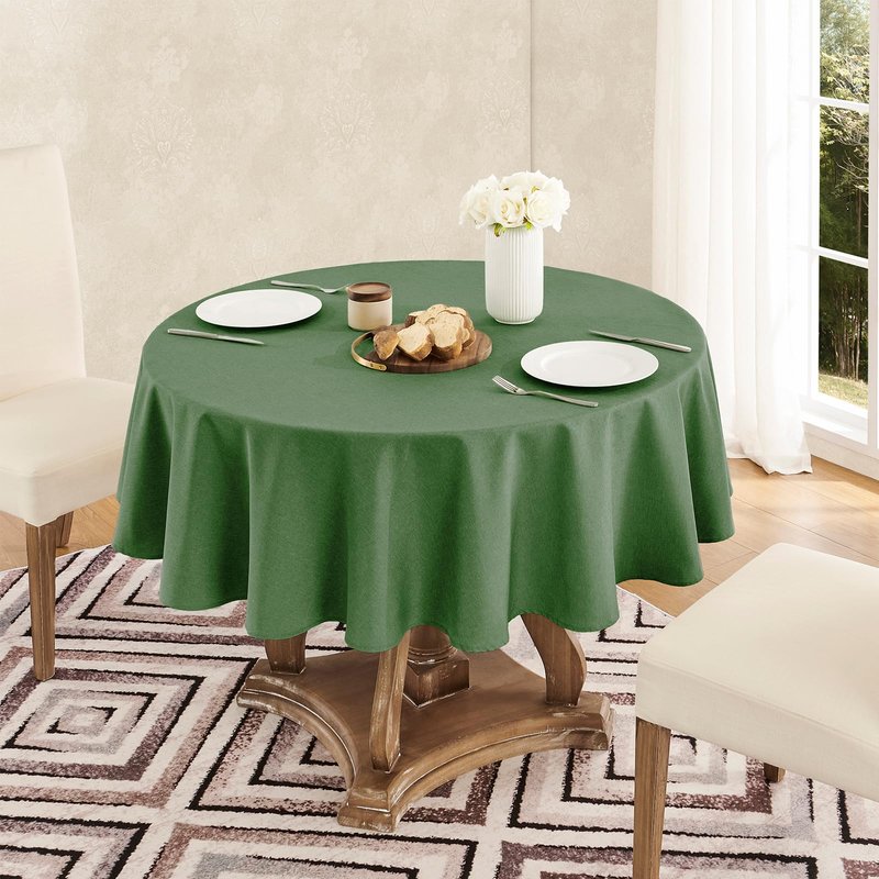 Veblandy Tablecloth Linen Textured Waterproof & Stain Resistant Table Cloth Wrinkle Free Decorative Fabric Farmhouse Table Cover for Dining/Party/Buffet/Wedding, 60 x 60 Inch, Green