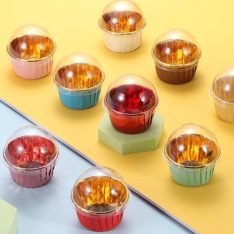 uxcell 50 Pcs Double-sided Aluminum Foil Cupcake Liners with Lids, Greaseproof Muffins Baking Cupcakes for Wedding Birthday Party Decoration, Red (Round)