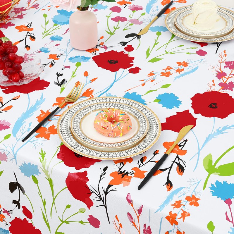 misaya Rectangle Waterproof Vinyl Table Cloth, Wipeable Tablecloth with Flannel Backing, Plastic Table Cover for Dinner, Picnic, Indoor and Outdoor (Flowers, 60" x 84")
