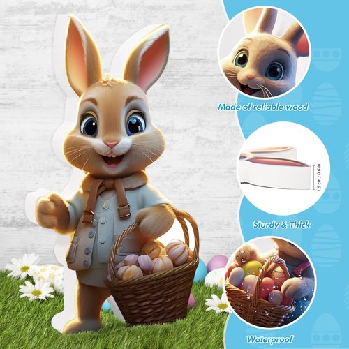 dunfack Easter Decorations for Home, Bunny Decorations Spring Home Decor,6 pcs Wooden Easter Bunny Table Sign