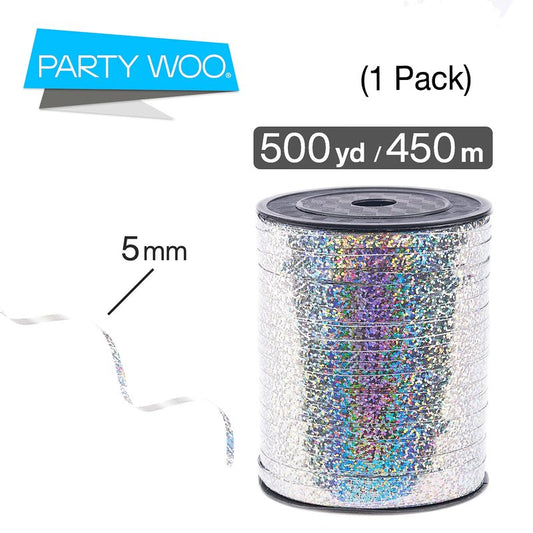 PartyWoo Silver Curling Ribbon, 500 Yard for Crafts, Iridescent Crimped, Shiny Metallic for Gift Wrapping, Balloons String, Hair, Florist Flower (1 Roll)