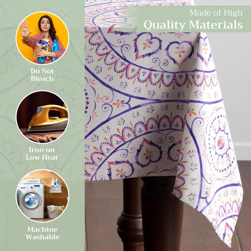 Maison d' Hermine Table Cloth Rectangle Table 100% Cotton 54 x 72 Inches Tablecloth Reusable Decorative for Dining Kitchen Room Farmhouse Home Gifts for Mothers Day Spring Summer - Mandala