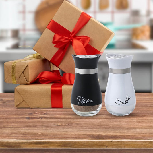 Lonffery Salt and Pepper Shakers Set - Salt Containers for Gifts, Kitchen Decor, Home, RV, Camp, BBQ, 4 oz Farmhouse Spice Dispenser with Glass Bottom, Black and White, Set of 2