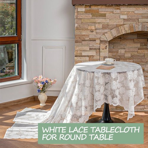 Jayla White Lace Tablecloth 54 X 54 Inches Square Camellia Flower Embroidered Wedding Table Cloths for Outdoor Party Reception, Dinner Party, Baby Shower, Tea Decorations, Home Decor