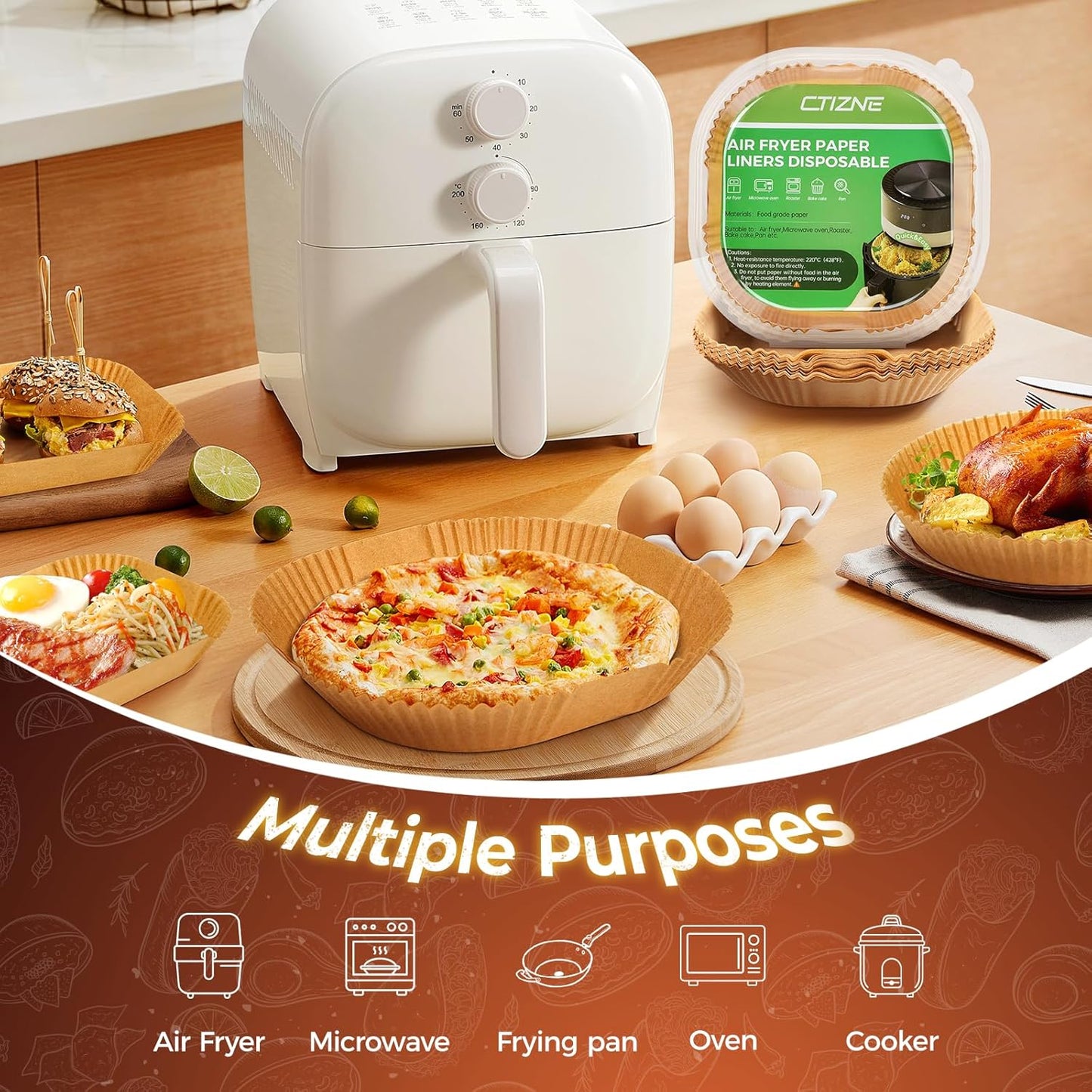 Air Fryer Liners - 150 Pcs 8" Square Unbleached Parchment Paper | Non-Stick & Waterproof for 5-8 QT Air Fryers