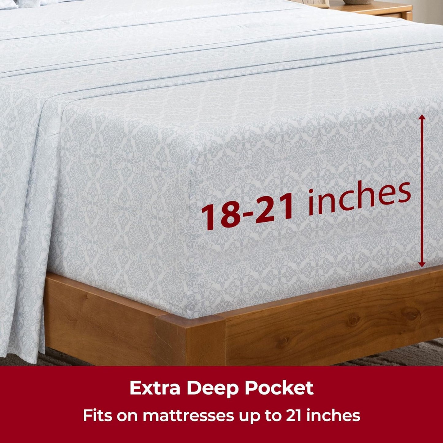 Mellanni Extra Deep King Sheets - 4 PC Hotel Luxury Bedding Set - Ultra Soft, Cooling, Stain Resistant | Laced Sky Blue