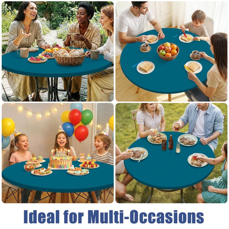 Moosfor Round Spandex Tablecloth, Elastic Fitted Waterproof Tablecloths for 25"-30" Tables, Stretch Washable Picnic Table Cover for Camping, Dining, Indoor and Outdoor,Peacock Blue