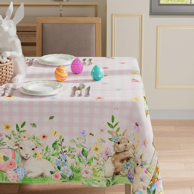 XCHI Plaid Bunny Lamb Eggs Chick Cross Flowers Rabbit Easter Tablecloth Rectangle Table Cloth Washable Table Covers for Indoor Dining Home Party Decorations 60x84 Inch