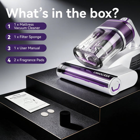 LIMIOCASA Bed Vacuum Cleaner 18KPa & 500W Powerful Suction, Visible Dust Sensor, 149°F Heat & UV-C Light, Mattress Deep Cleaning with HEPA Filter for Bed Couch Carpet (Corded)