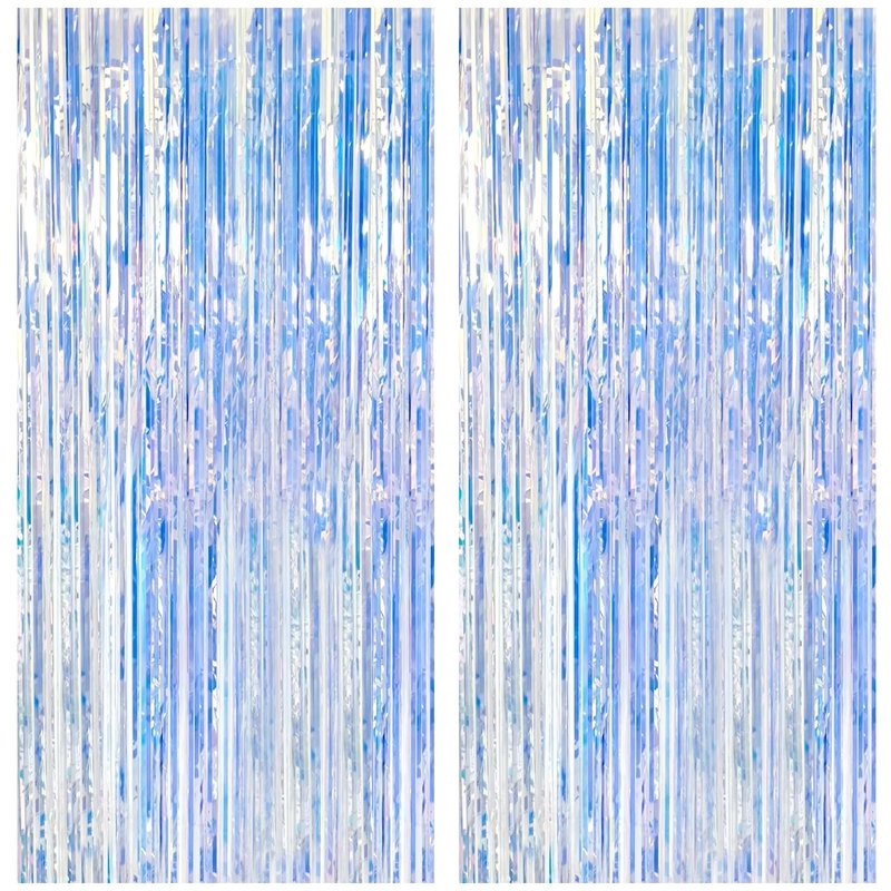 2 Pack Iridescent Party Backdrop Decorations Tinsel Curtain Birthday Decorations Foil Fringe Photo Booth Streamer Backdrop Iridescent Theme Christmas Bachelorette Graduation Party Decorations