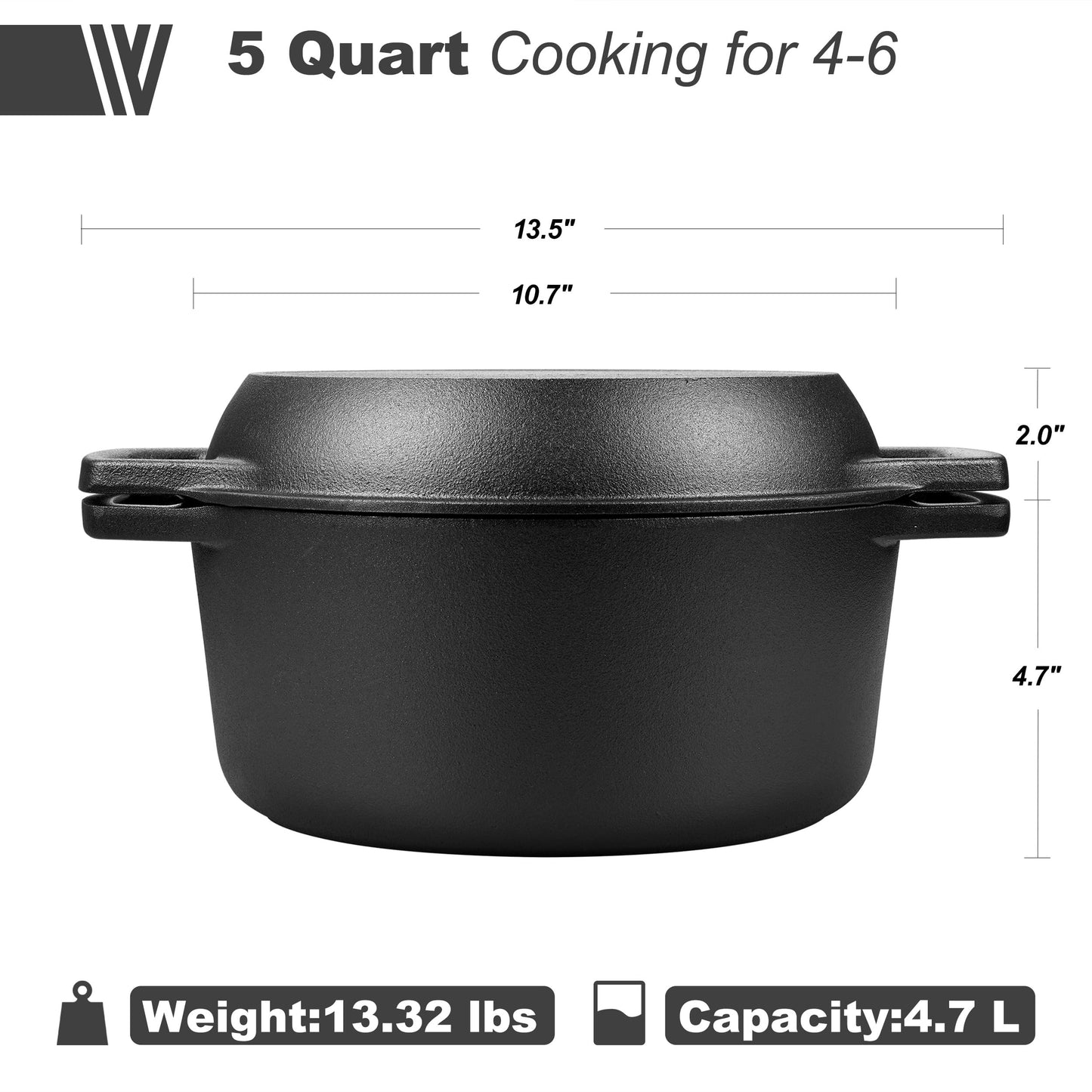 VORRINGARD Pre-seasoned Cast Iron Dutch Oven Pot with Skillet Lid, for Sourdough Bread Baking, Outdoor, Campfire, Camping Cookware, with Sourdough Bread Baking kit, 5qt