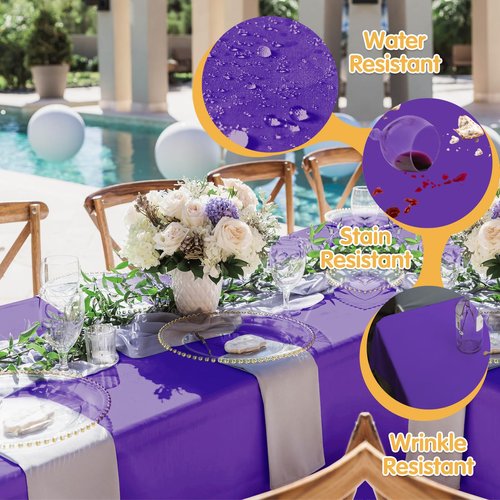 BRILLMAX 6 Pack Purple Tablecloths 90 x 132 Inch for 6ft Rectangle Tables - 150 GSM Polyester Fabric, Floor Length Drop, Water, Stain & Wrinkle Resistant Cloth Cover for Wedding Reception Banquet