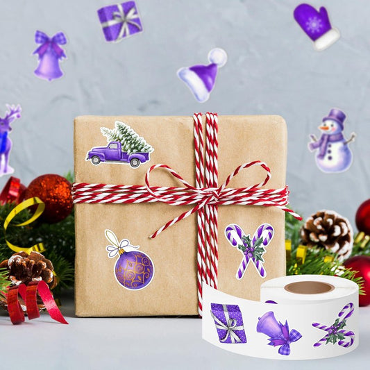 BkeeCten Christmas Purple Watercolor Sticker - 1000Pcs Xmas Purple Santa Waterproof Vinyl Reusable Laptop Stickers Coloring Book Scrapbook Water Bottle Page Activity Pad Party Favors Kids Skateboard